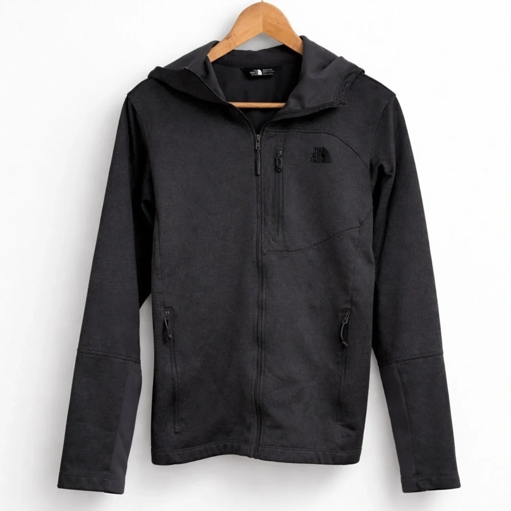 The North Face Men’s Medium Full Zip Hooded Jacket Black Softshell Fleece